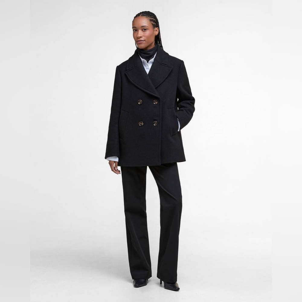 Barbour Indie Wool Pea Coat in Black Onyx Tartan